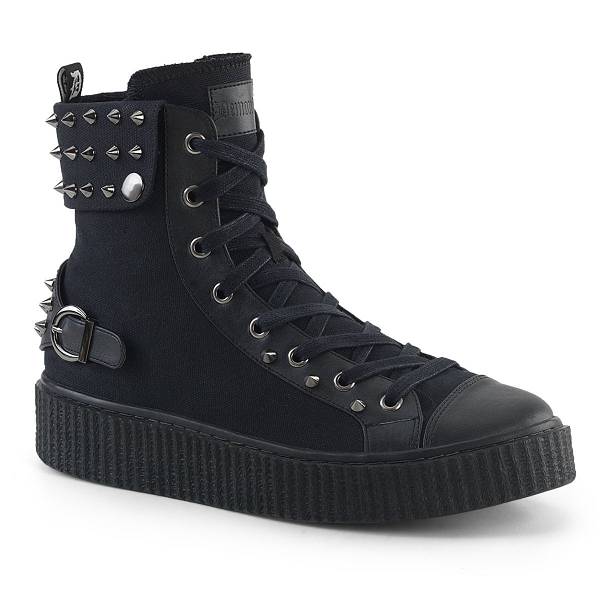 Demonia Women's Sneeker-266 High Top Sneakers - Black Canvas/Vegan Leather D2708-14US Clearance